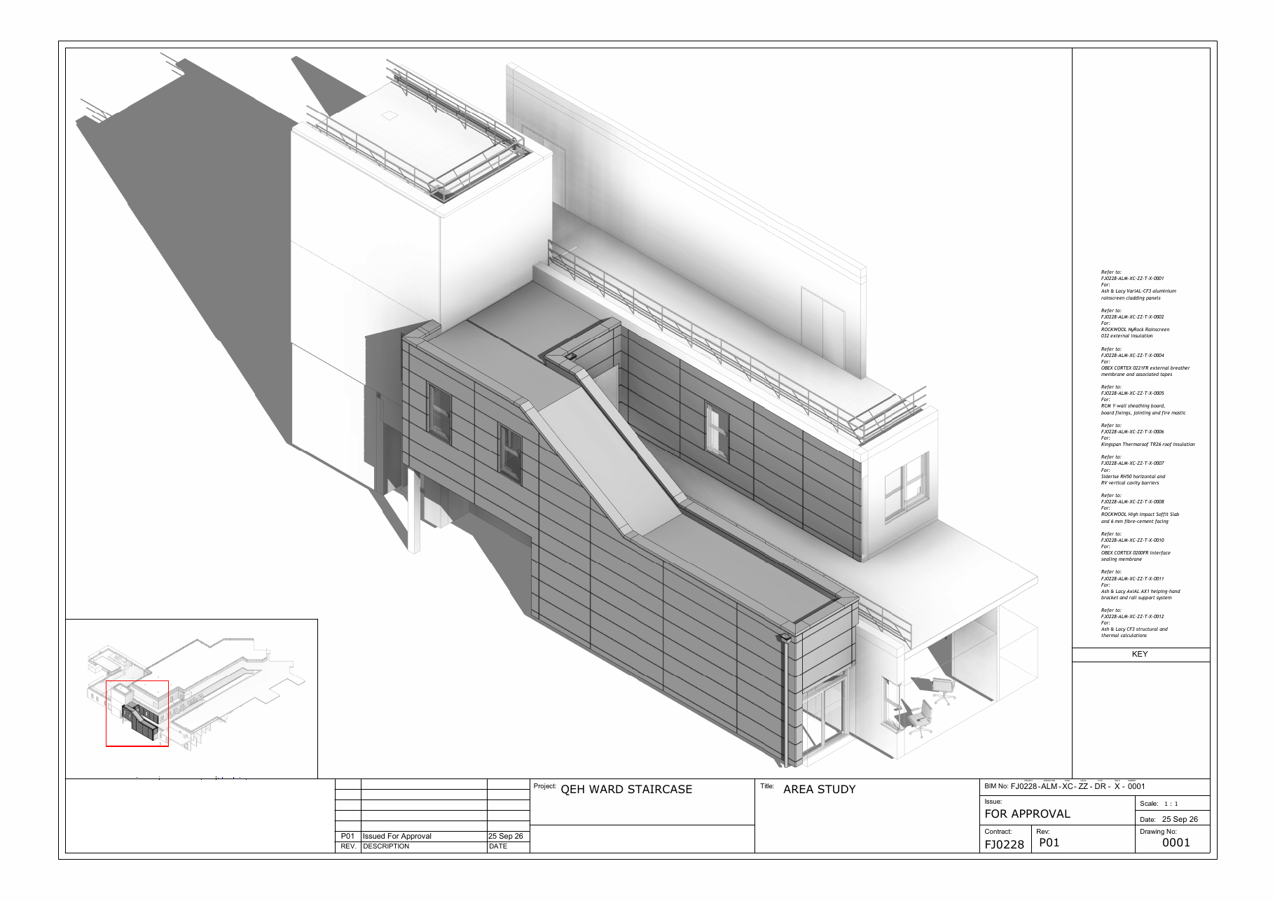 Ward 26 coordinated area study model showing the staircase enclosure and surrounding building envelope