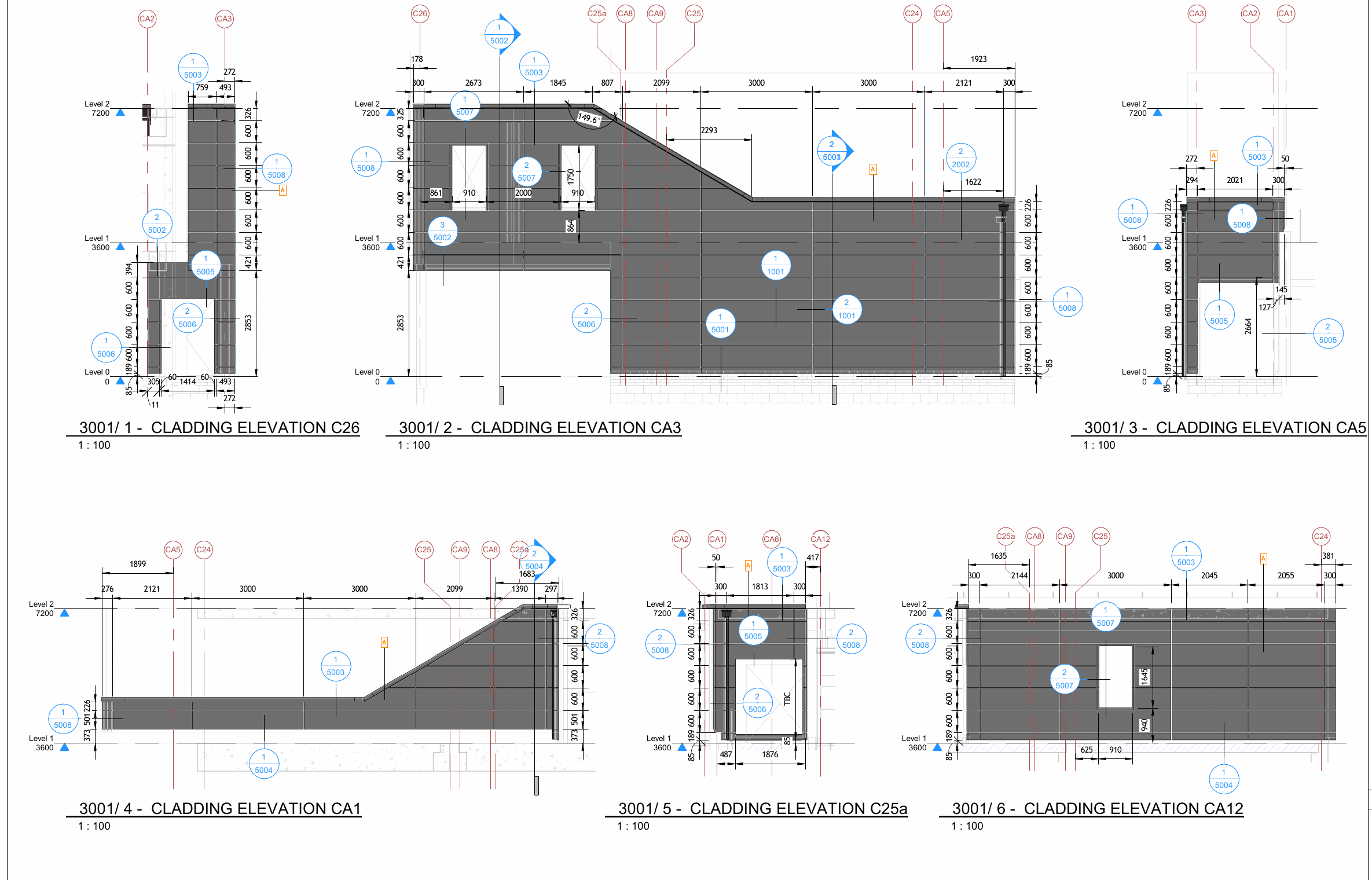 Complete ALM Ward 26 rainscreen elevations drawing 3001, revision P01